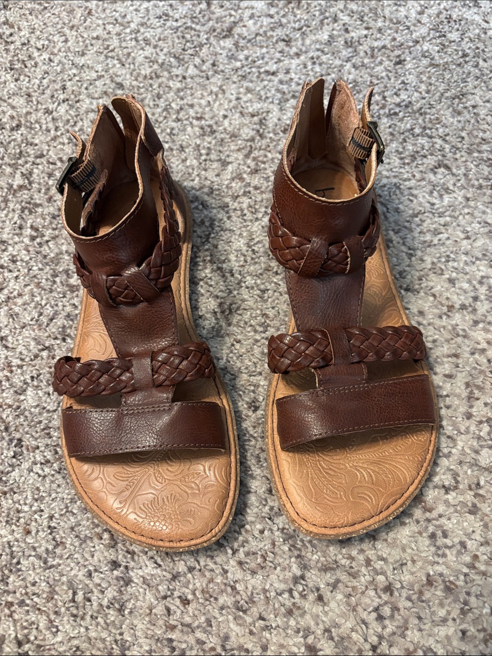 boc Brown Braided Leather T-strap Sandals